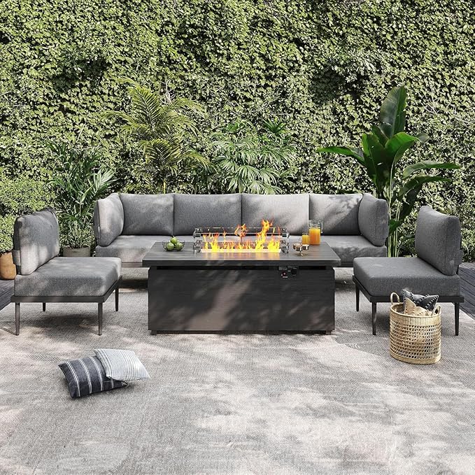 Sundale Outdoor 7 Pieces Patio Furniture Set with Fire Pit Table - Photo 3