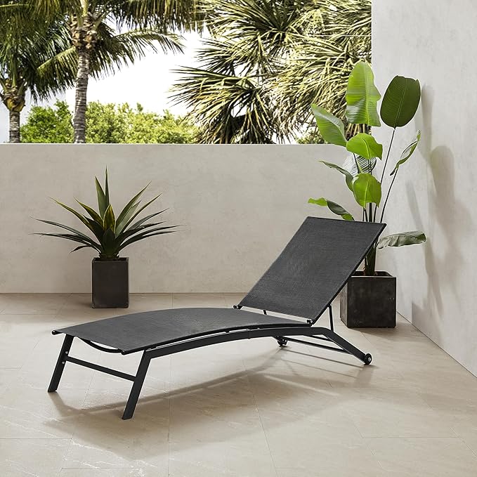 Crosley Furniture Weaver Reclining Sling Outdoor Chaise Lounge Chair with Wheels for Patio, Deck, and Pool, Charcoal - Photo 2