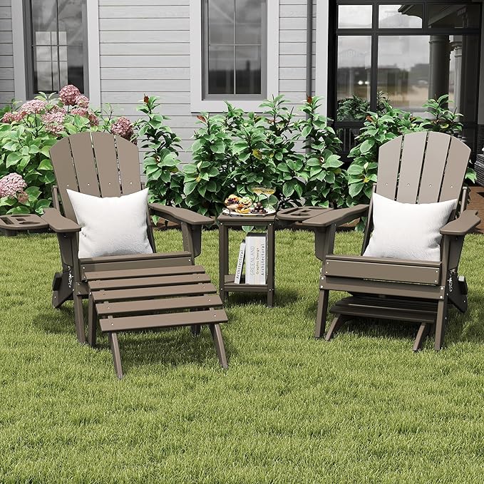 Adirondack Ottoman, Folding Adirondack Ottoman for Adirondack Chair, HDPE All Weather Outdoor Footstool for Patio, Backyard, Porch, Garden, Brown