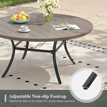 Outdoor Dining Table for 6, 50" Round Outdoor Table with Adjustable Umbrella Hole, All-Weather Metal Patio Dining Table for Lawn Garden Backyard Deck, Grey