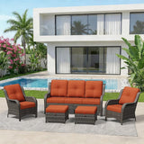 5 Piece Outdoor Wicker Patio Furniture Set, Patio Chairs Set with Thickened Olefin Cushions, High Back and Deep Seating - Photo 9