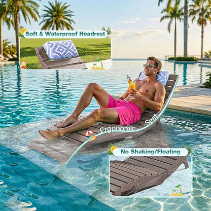 nalone Folding Pool Lounge Chairs Set of 2, HDPE Outdoor Pool Chaise Lounge with Pillow, Pre-Assembled Tanning Chairs with Wheels for Pool Beach Patio (2, Sand)