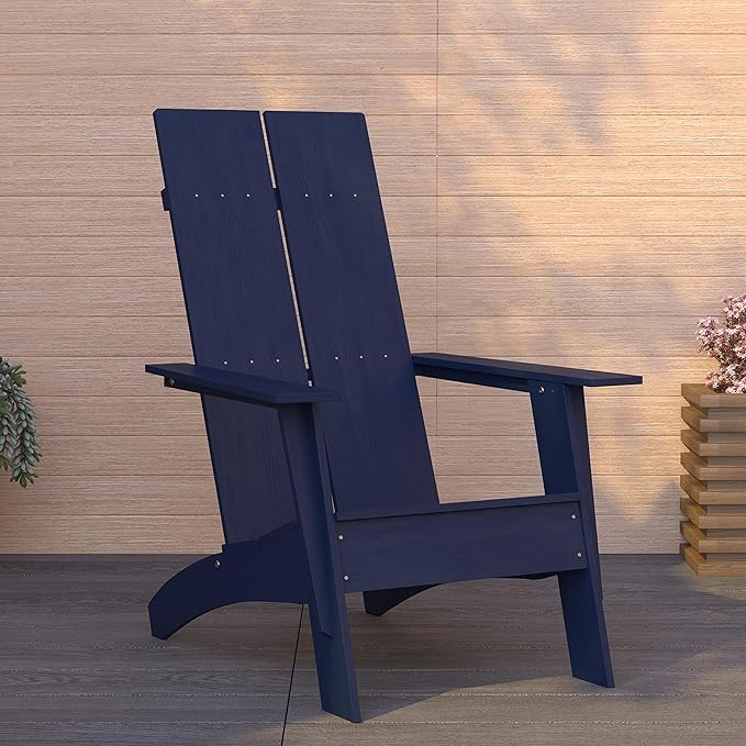 Merrick Lane Piedmont 2 Slat Poly Resin Adirondack Chair - Navy - Modern Design - Indoor/Outdoor
