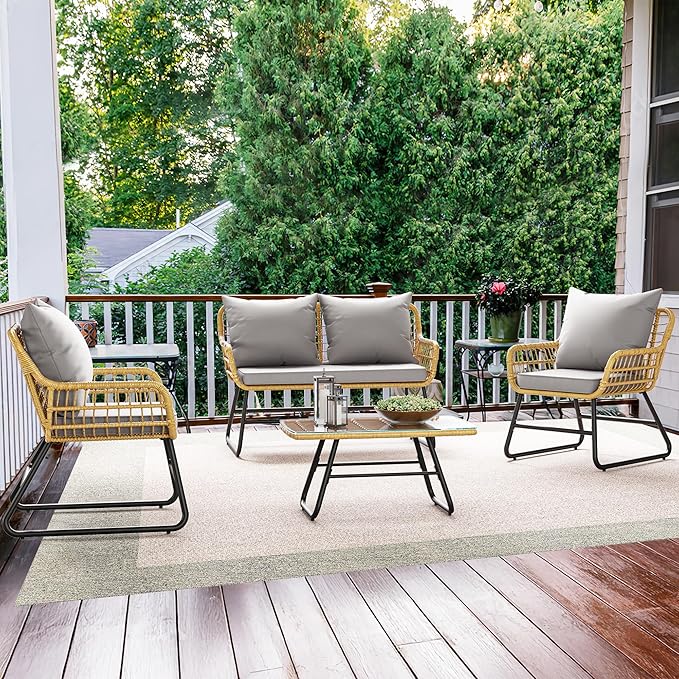 YITAHOME 4-Piece Patio Furniture Set, Wicker Outdoor Bistro Set - Photo 4