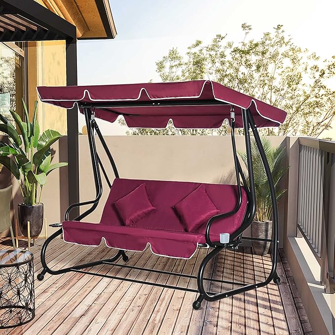 Outsunny 3-Seat Outdoor Patio Swing Chair, Converting Flatbed, Outdoor Swing Glider with Adjustable Canopy - Photo 2
