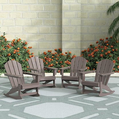 WestinTrends Malibu Outdoor Patio Porch Rocking Adirondack Chair (Set of 4), Dark Brown