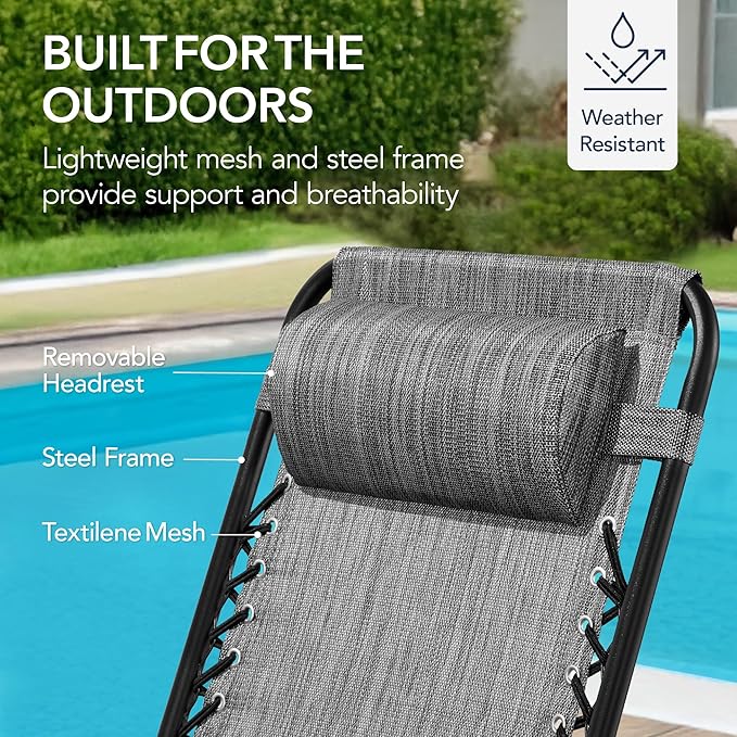 Best Choice Products Outdoor Folding Rocking Chair, Zero Gravity Lounge Chair, Patio Rocker w/Headrest Pillow - Gray - Photo 7