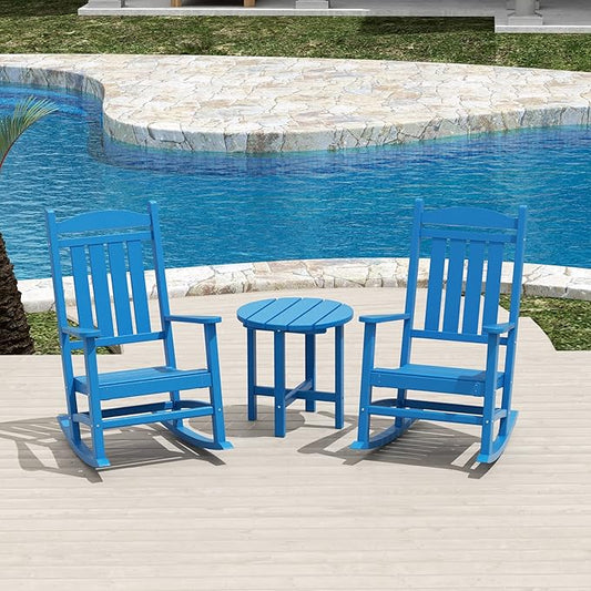 WestinTrends Malibu 3-Piece Set Outdoor/Patio Rocking Chairs with a Side Table (2 Seater), Pacific Blue