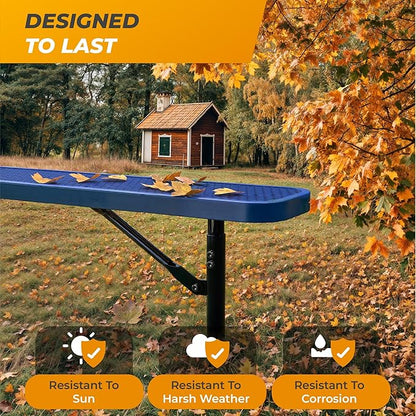 Heavy-Duty Outdoor Metal Bench, Thermoplastic-Coated, Inground, Weatherproof, Commercial-Grade for Parks, Gardens, Patios, Stores & More (4 Ft - Inground, Blue)
