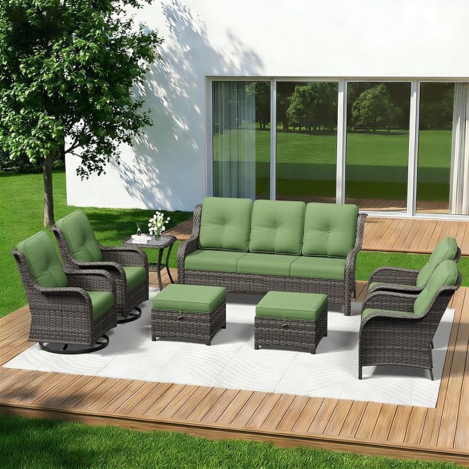 8 Piece Outdoor Wicker Patio Furniture Set, Patio Chairs Set with Thickened Olefin Cushions, High Back and Deep Seating - Photo 1