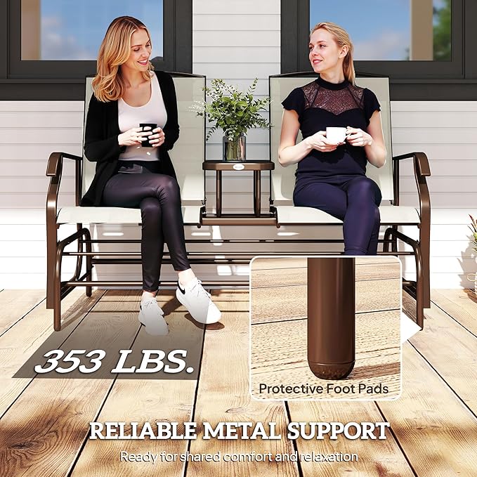 Outsunny Outdoor Glider Bench with Center Table - Photo 6