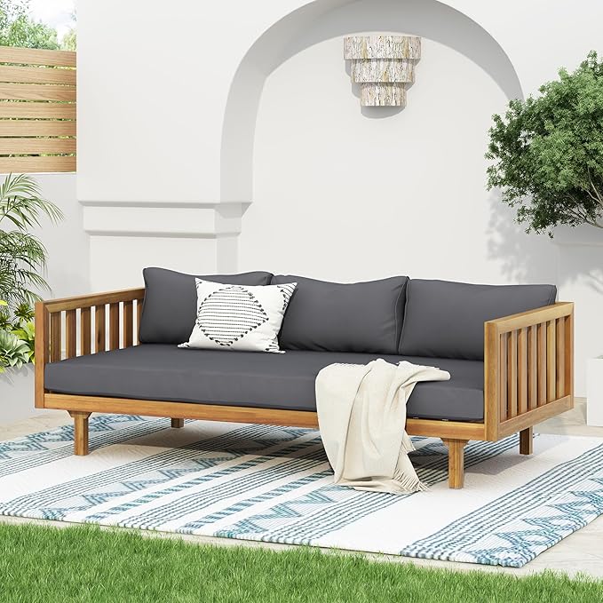 Merax Outdoor Acacia Wood Conversation Set - Patio 3-Seat Loveseat Sofa w/Coushion and Round Coffee Table for Backyard - Photo 4