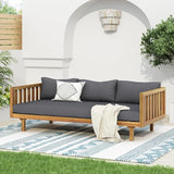 Merax Outdoor Acacia Wood Conversation Set - Patio 3-Seat Loveseat Sofa w/Coushion and Round Coffee Table for Backyard - Photo 4