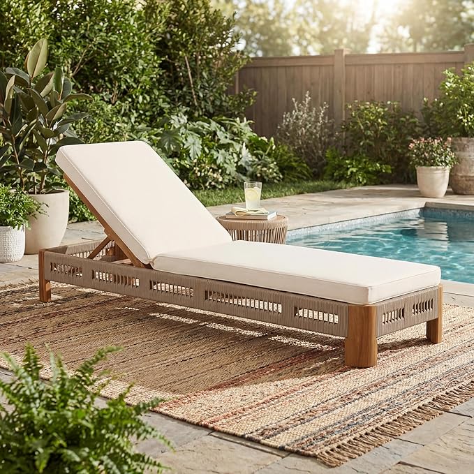 Christopher Knight Home Lamon Acacia Wood Chaise Lounge Chair Outdoor with Cushion - Photo 1