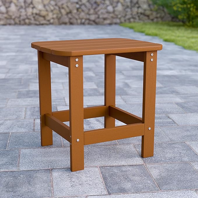 Flash Furniture Charlestown Tiered Commercial Poly Resin Adirondack Side Table - Teak - All-Weather - Indoor/Outdoor