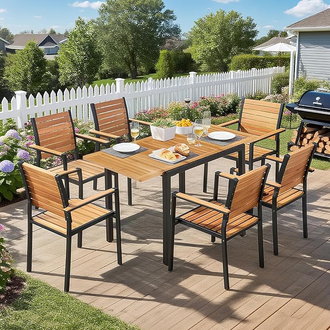 ECOTOUGE Expandable Outdoor Dining Tables, 31"-47", Patio Rectangle Table with Umbrella Hole for 4-6 Person - Photo 6