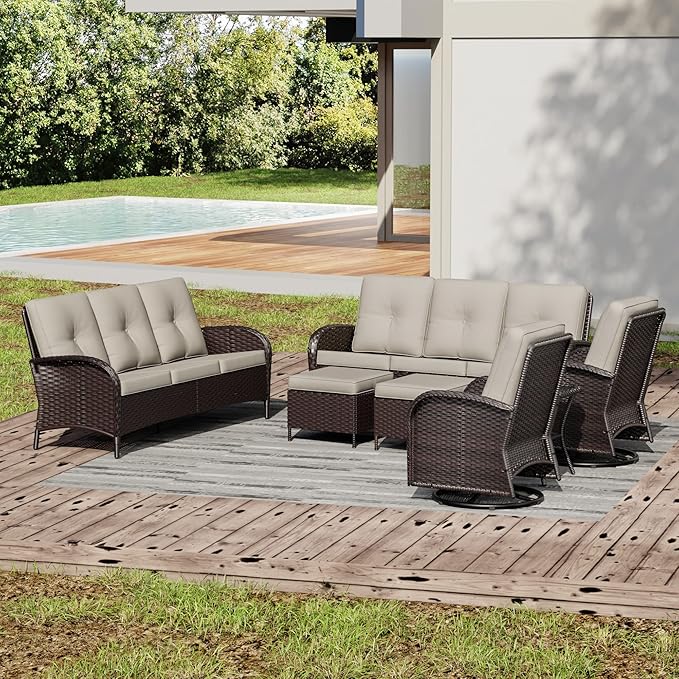 Joyside Wicker Patio Furniture Set, 7 Piece Outdoor Furniture Set with Thickened Cushions, High Back, Deep Seating - Photo 7