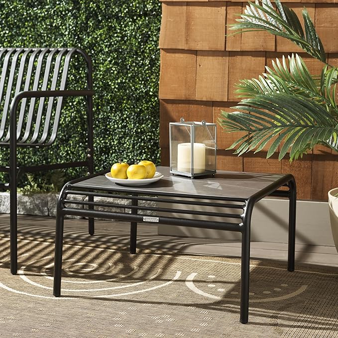 SAFAVIEH Outdoor Patio Furniture Core Black Metal & Sintered Stone Coffee Table (Fully Assembled)