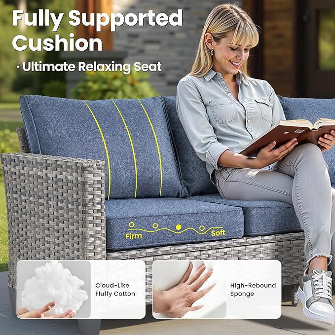 ovios Patio Furniture Set, 5 Pieces Outdoor Wicker Sofa Couch with Ottomans Comfy Cushions - Photo 4