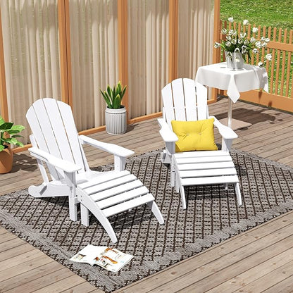 WO Home Furniture Adirondack Chair Outdoor Ottoman Set of 2 PCS Classic Patio Furniture (White)