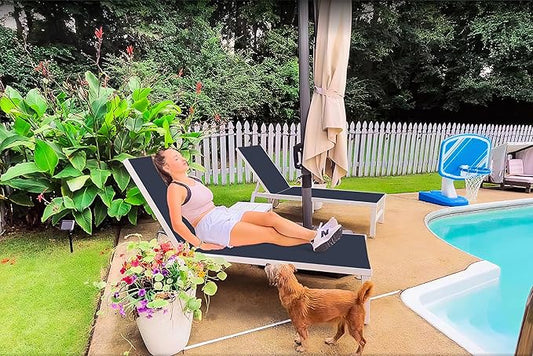 PURPLE LEAF Outdoor Chaise Lounge Set Elderly-Friendly Straight Legs Adjustable Sunbathing Recliner with Side Table for Back Support Poolside Beach Patio Lounge Chairs Navy Blue