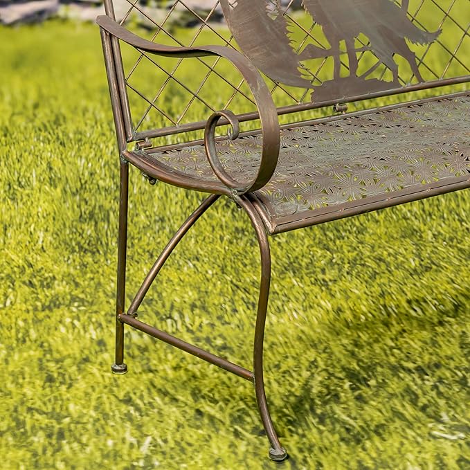 Classic Iron Garden Bench with Nature Scenery (Howling Wolf Backrest in Bronze)