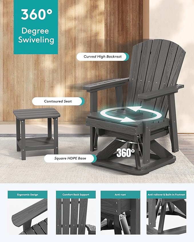 SERWALL Adirondack Swivel Glider Chair, HDPE Glider Set of 4 for Outdoor, All-Weather Glider Chair for Porch, Balcony - Photo 4