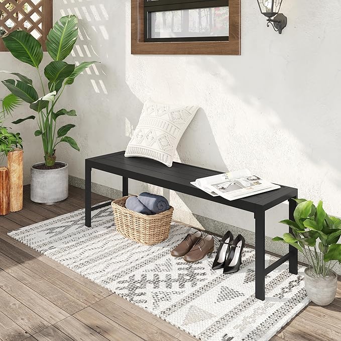 VICLLAX Outdoor Bench 2 Pieces, 51" Long Garden Bench, Backless Porch Patio Bench Metal Park Bench, Black - Photo 6
