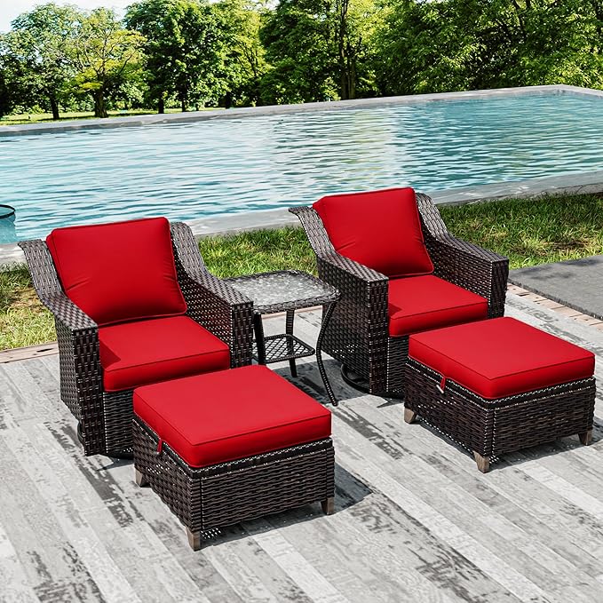 Joyside Wicker Patio Furniture Sets, 5 Pieces Upgraded Large Size Outdoor Furniture with Swivel Rocking Patio Chairs - Photo 7