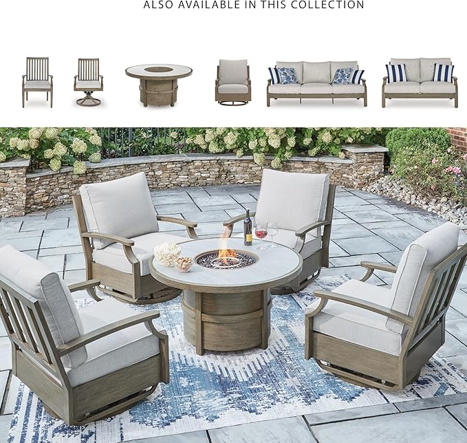 Signature Design by Ashley Rainier Ranch Contemporary Sintered Stone Tabletop Outdoor Fire Pit Table with Pedestal Base - Photo 6