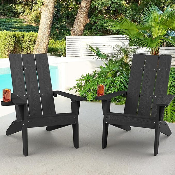 MXIMU Modern Adirondack Chairs Set of 2 Weather Resistant with Cup Holder Oversize Plastic Fire Pit Chairs Adorondic - Photo 1