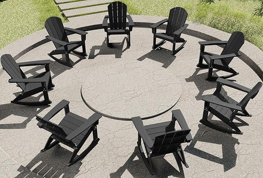SERWALL Outdoor Adirondack Rocking Chairs Set of 8, All-Weather HDPE Adirondack Rocker Chair, Front Porch Rocker Chairs for Patio Lawn Porch Deck, Black