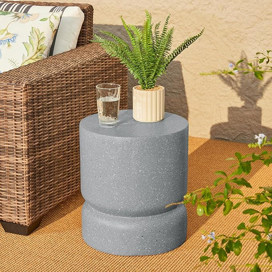 Giltzhome Antique Decorative Garden Stool Set of 2, 17.25" H Heavy Duty Faux Terrazzo Accent Table Side Table Planter Stand for Garden Patio Lawn Home Indoor Outdoor, Grey