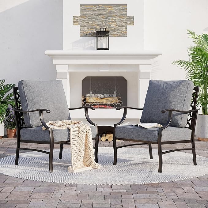 Metal Patio Chairs Set of 2 with 5.75" Extra Thick Cushion - Photo 1
