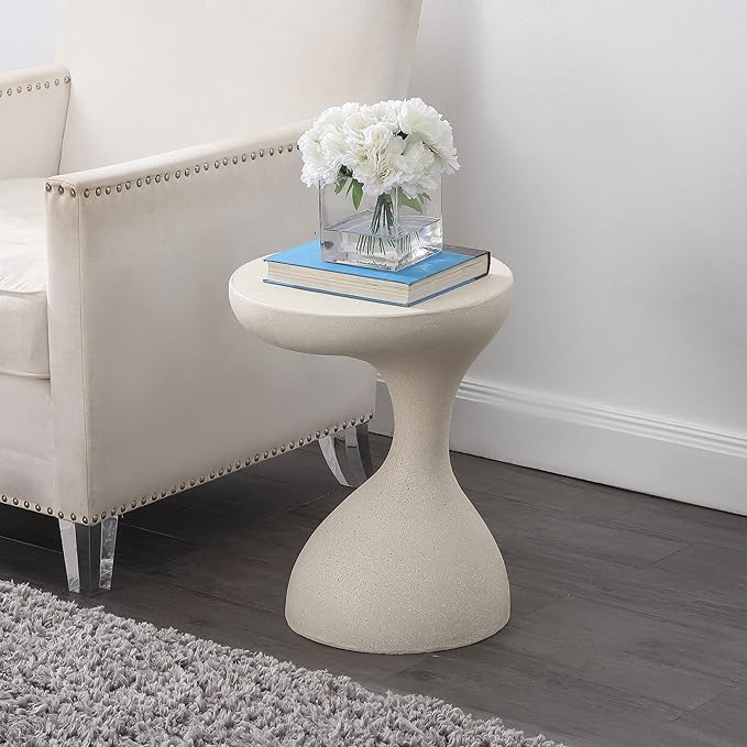 JONATHAN Y TBL1110B Boracay 19.75" Modern Minimalist Indoor/Outdoor Resin Drink Table, Pedestal, Contemporary, Mid-Century, Art Deco, Bohemian, Patio, Garden, Bathroom, Living Room, Cream Terrazzo