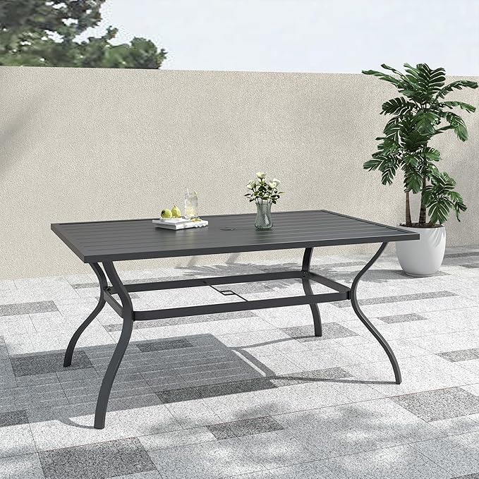 60" x 38" Rectangle Outdoor Patio Dining Table with Umbrella Hole, Weather-Resistant for 6 Person - Photo 2