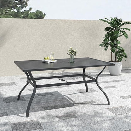60" x 38" Rectangle Outdoor Patio Dining Table with Umbrella Hole, Weather-Resistant for 6 Person