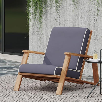 Merax Acacia Wood Outdoor Chaise Lounge Chair, Patio Reading Lazy Recliner Sofa Couches Seating with Weather-Resistant Upholstered Cushions for Balcony Outside Pool, Dark Grey