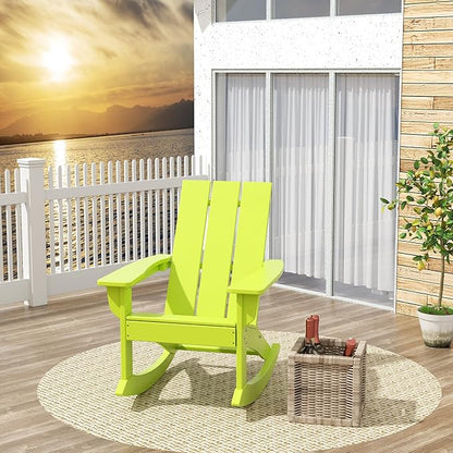 Costaelm Outdoor Adirondack Chair, All Weather Resistant Lawn Chairs Balcony Chair and Fire Pit Chairs, Patio Chair Outdoor Porch Rocking Chair High Back HDPE Poly Lumber, Lime