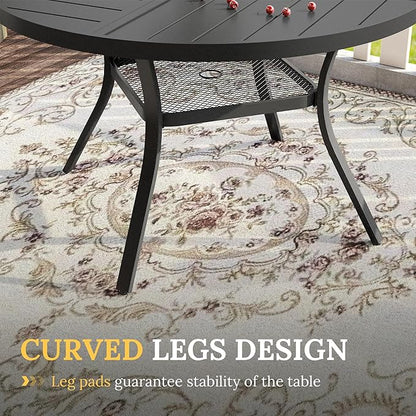 VICLLAX Round Patio Table with Adjustable Umbrella Hole for 4, All Weather Metal Outdoor Dining Table for Lawn Garden, 40.6" Outdoor Coffee Table, Black Tabletop