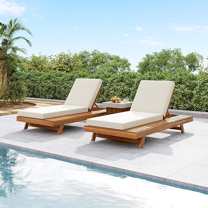 Merax Acacia Wood Chaise Lounge Chair Outdoor Set of 2 - Photo 3