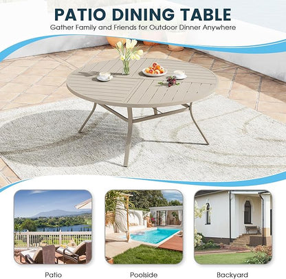 Patio Dining Table for 8-10, Round Metal Outdoor Table with Storage Shelf, 1.57" Umbrella Hole, 60" Outdoor Quartered Tabletop Dining Table for Backyard, Porch, Lawn, Sand