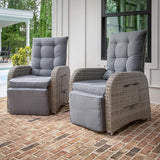 Flash Furniture Nemo Indoor/Outdoor Patio Wicker Rattan Recliner, Lounge Chair with Flip-Up Side Table, Gray - Photo 2