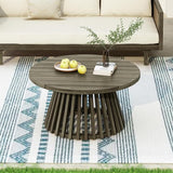 Merax Patio Outdoor Acacia Wood Round Coffee Table for Backyard, Lawn, Balcony, Grey Finish - Photo 1