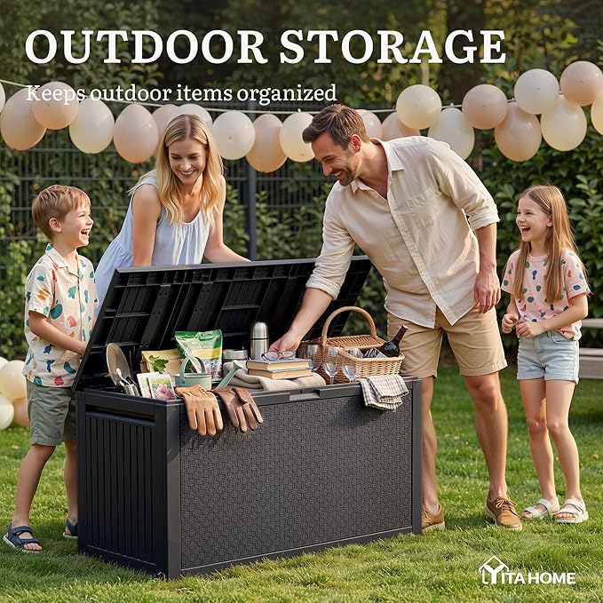 YITAHOME 90 Gallon Large Outdoor Deck Box, Lockable Waterproof Resin Storage Box with Handles - Photo 5