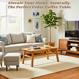 42" Cedar Wood Coffee Table, Solid Wood Farmhouse Patio Side Table, Slatted Accent Table for Garden, Deck, Lawn - Photo 7