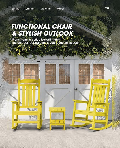 KINGYES Outdoor Rocking Chair Set of 2, HDPE Patio Rocking Chairs with 330lbs Support for Adults, Yellow