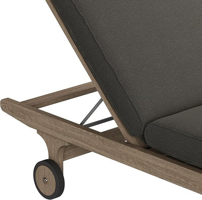Modway Saratoga Teak Outdoor Chaise Lounge Chair in Flint Gray – Adjustable Wood Pool Lounge Chair with Wheels and Cushions
