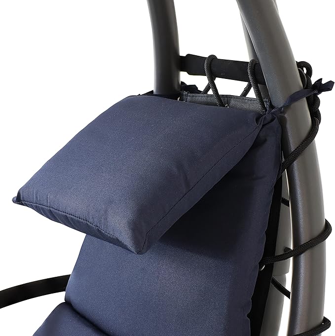 Sunnydaze Floating Chaise Lounger Swing Chair with Umbrella Canopy - Curved Steel Hammock Lounge Chair with Cushion and Pillow - Removable Cushion and Umbrella Shade - 82-Inch Tall - Navy Blue