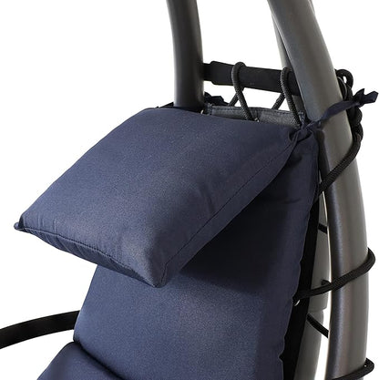Sunnydaze Floating Chaise Lounger Swing Chair with Umbrella Canopy - Curved Steel Hammock Lounge Chair with Cushion and Pillow - Removable Cushion and Umbrella Shade - 82-Inch Tall - Navy Blue